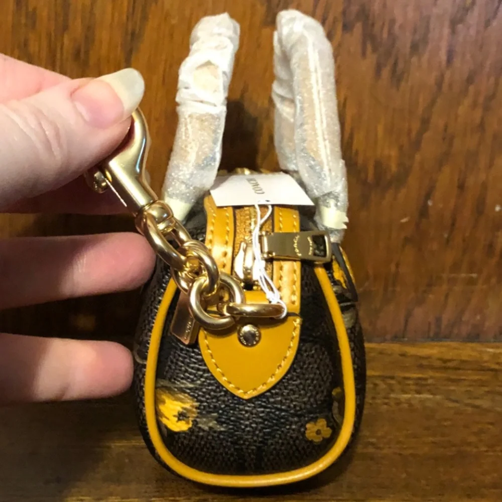 NWT-Coach-Mini Rowan Bag Charm-Floral🌼Walnut/Yellow-$75 - Picture 4 of 11